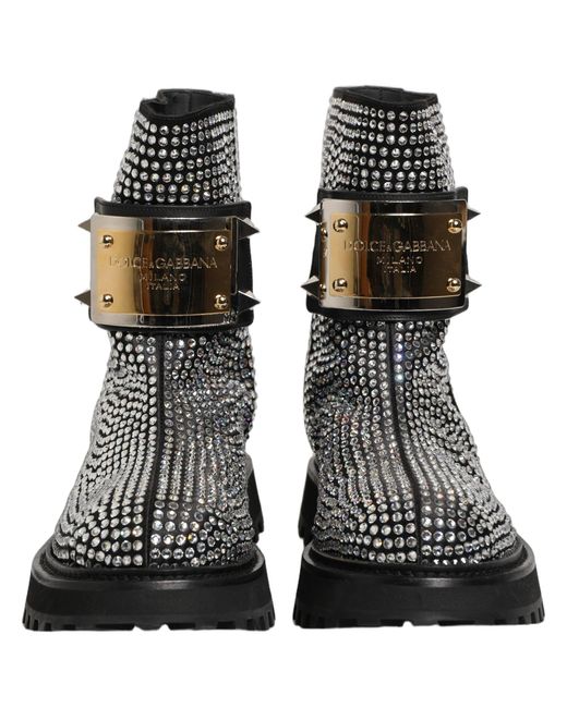 Dolce & Gabbana Black Crystal Embellished Short Boots Shoes for men