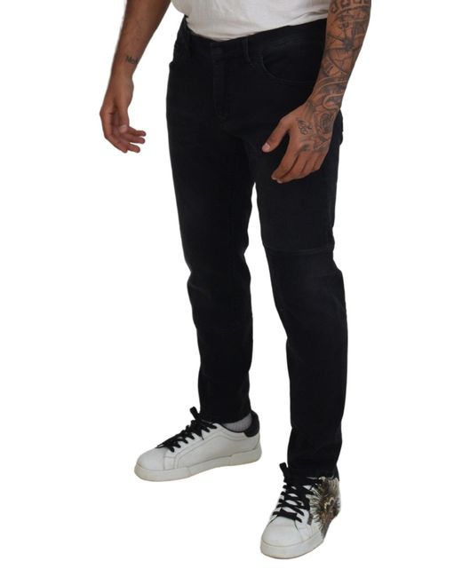 Dolce & Gabbana Black Angel Embroidery Skinny Denim Jeans for men