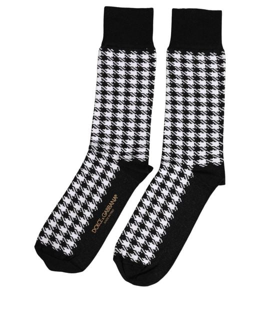 Dolce & Gabbana Black White Houndstooth Mid Calf Accessory Socks