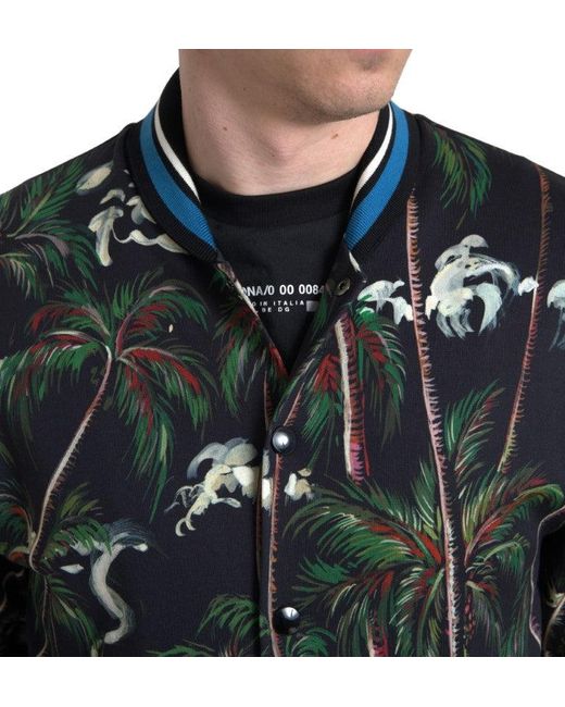 Dolce & Gabbana Black Palm Tree Cotton Full Zip Sweatshirt for men