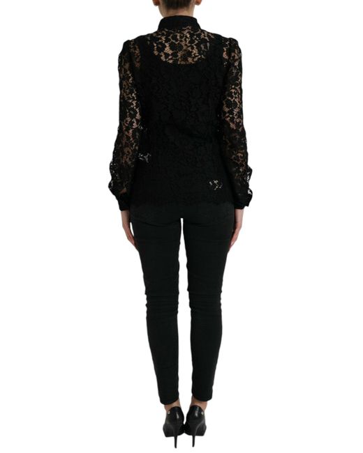 Dolce & Gabbana Black Elegant Floral Lace Blouse Top