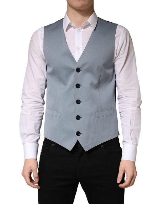 Dolce & Gabbana Blue Gray Wool Single Breasted Men Waistcoat Vest for men