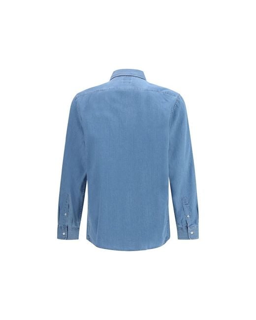 Brunello Cucinelli Blue Denim Shirt for men