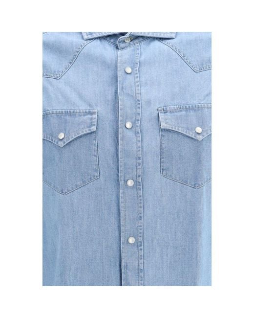 Brunello Cucinelli Blue Denim Shirt for men