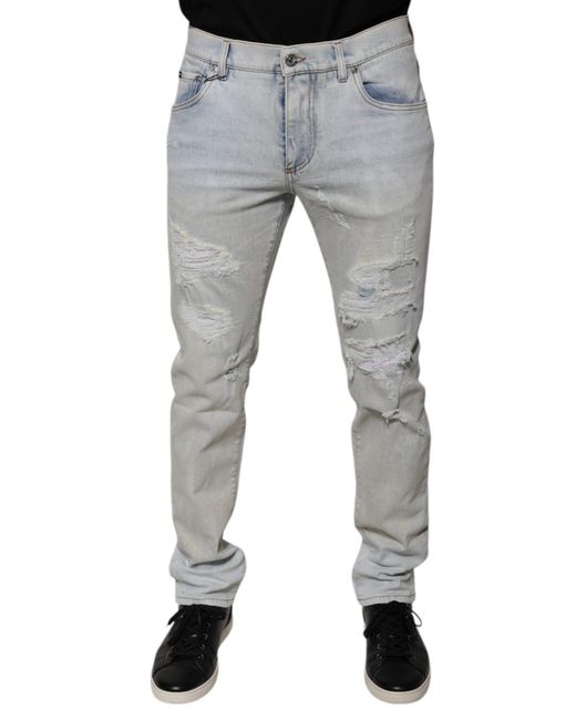 Dolce & Gabbana Gray Cotton Blend Tattered Skinny Denim Jeans for men