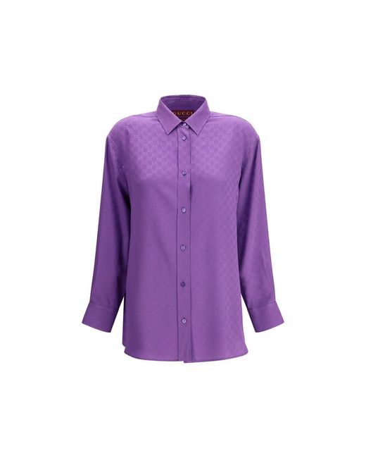 Gucci Purple Multicolor Silk Pattern Shirt