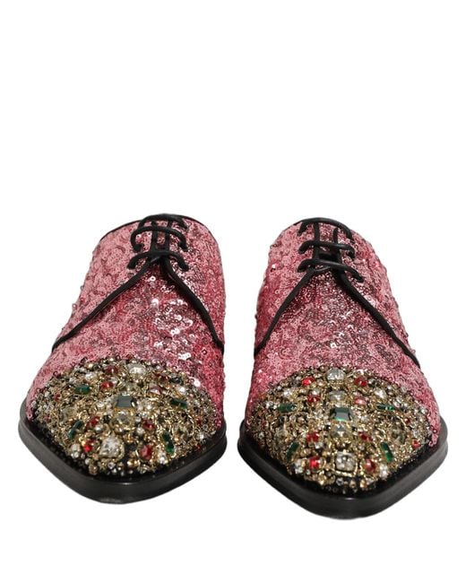 Dolce & Gabbana Purple Pink Sequin Embellished Men Derby Dress Shoes for men