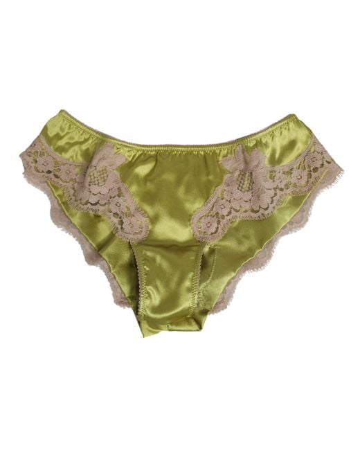 Dolce & Gabbana Green Silk Satin Floral Lace Trim Panty Underwear Clothing