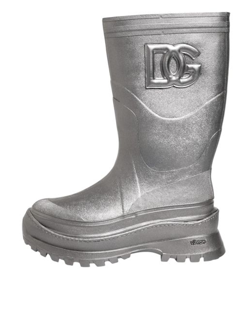 Dolce & Gabbana Gray Metallic Silver Pull On Rain Boots Shoes for men
