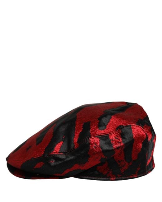 Dolce & Gabbana Men Red Black Stripe Cotton Newsboy Capello Hat for men