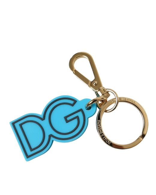 Dolce & Gabbana Blue Rubber Tone Metal Dg Logo Keyring Keychain