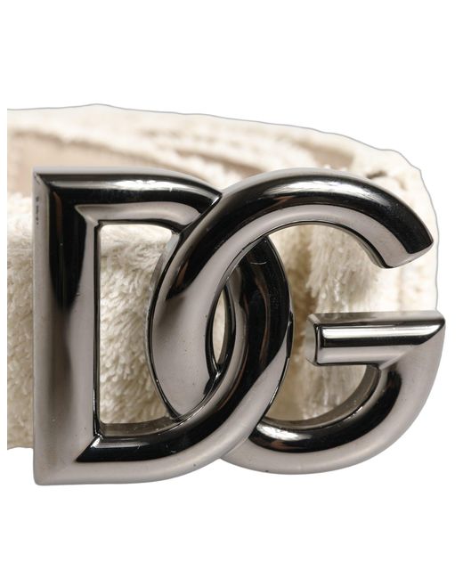 Dolce & Gabbana White Cotton Fleece Dg Logo Metal Buckle Belt