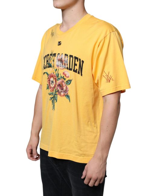 Dolce & Gabbana Yellow Secret Graden Floral Cotton Crew Neck T-Shirt for men