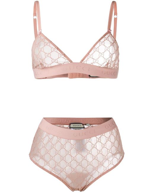 Gucci Pink GG Embroidered Lingerie Set
