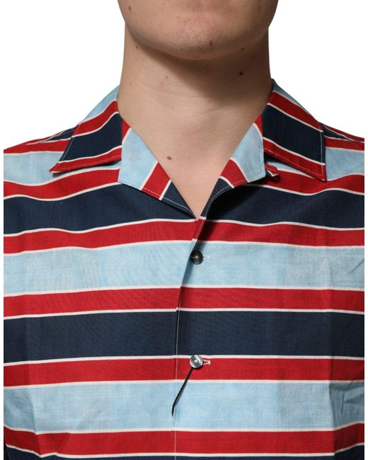 Dolce & Gabbana Blue Stripes Cotton Button Down Shirt for men