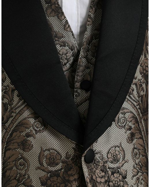Dolce & Gabbana Black Floral Jacquard Formal 3 Piece Suit for men