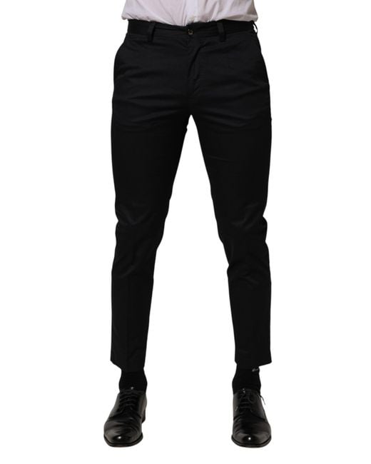 Dolce & Gabbana Black Dark Cotton Skinny Dress Trouser Pants Elastane for men