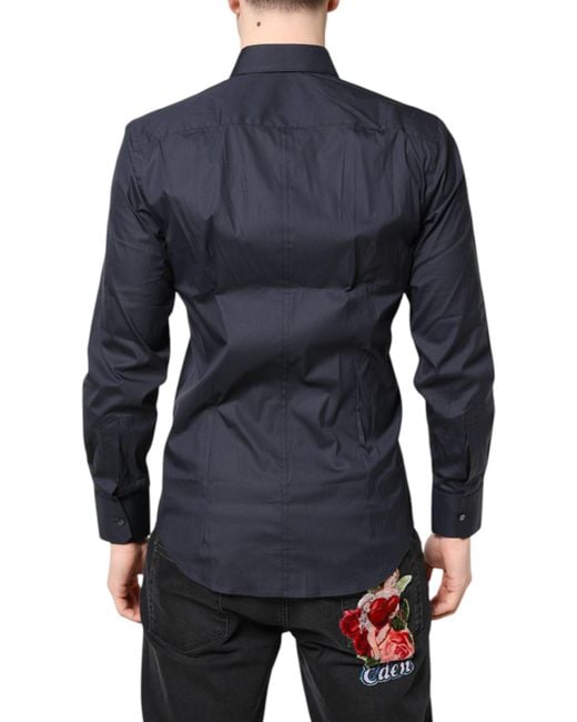 Dolce & Gabbana Blue Dark Martini Cotton Dress Formal Shirt for men