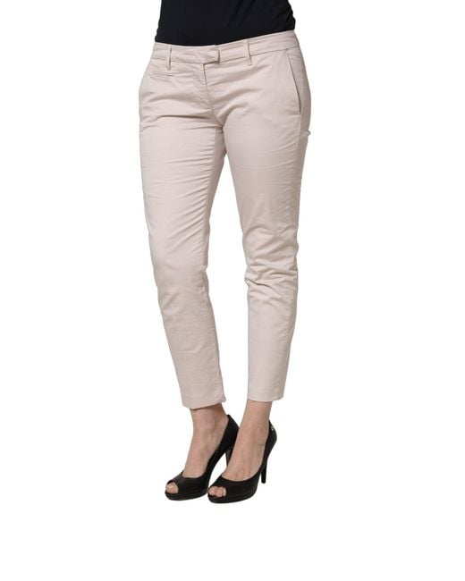 Versace Jeans Couture Multicolor Beige Low Waist Tapered Cropped Trousers Pants