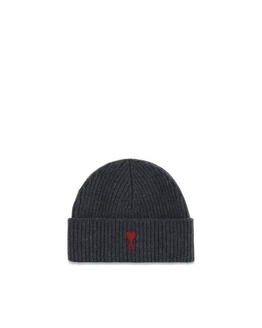 AMI Blue Gray Wool Oves Aries Beanie for men