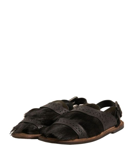 Dolce & Gabbana Black Gazelle Hair Leather Flats Sandals Shoes for men