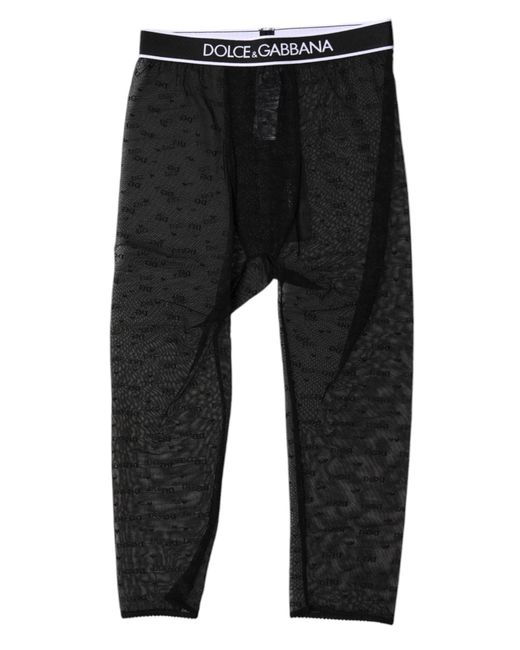 Dolce & Gabbana Beige Nylon Logo Lace Leggings Pants Underwear