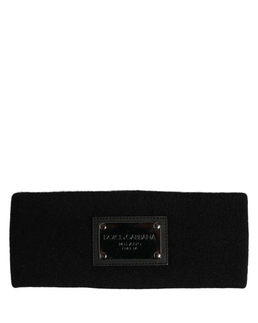 Dolce & Gabbana Men Black Cashmere Logo Plaque Head Band One Size Hat for men