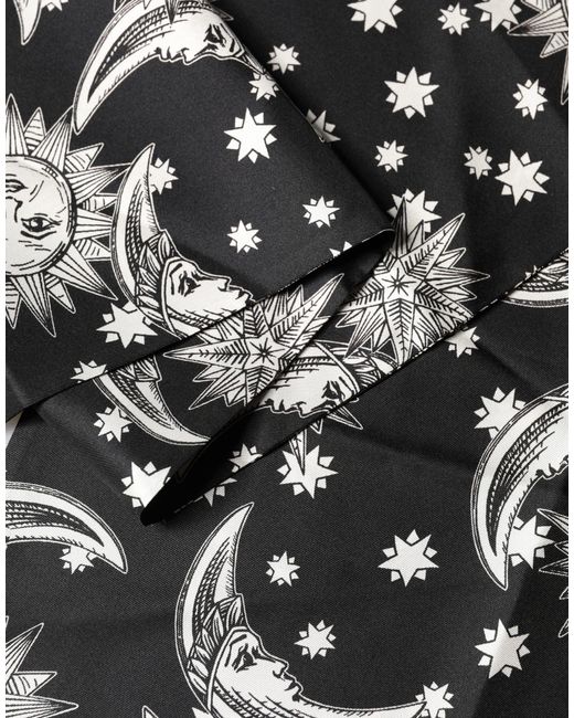 Dolce & Gabbana Black Silk Sun Moon Star Fringe Foulard 178Cm X 33Cm Scarf for men