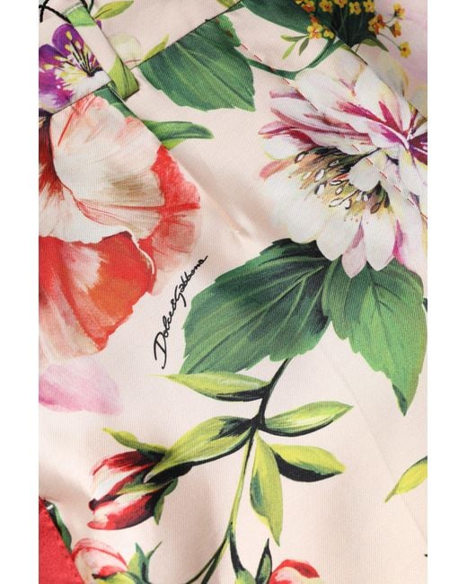 Dolce & Gabbana Green Floral Print Silk Trousers