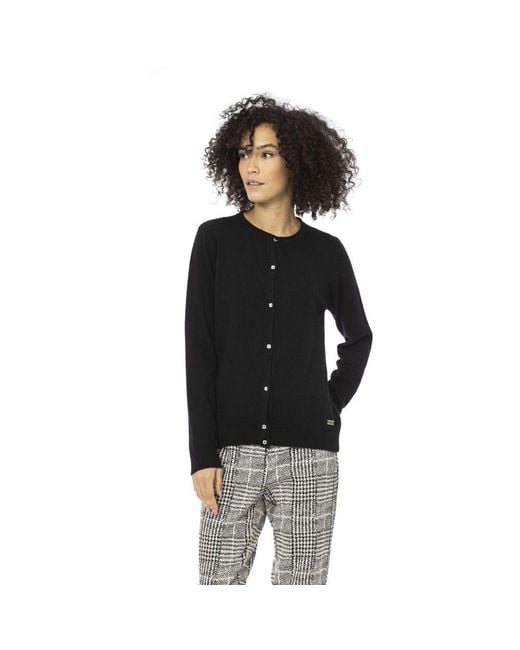 Baldinini Black Gray Wool Cardigan