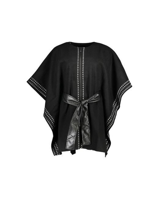 Desigual Black Chic Crew Neck Poncho With Contrast Details