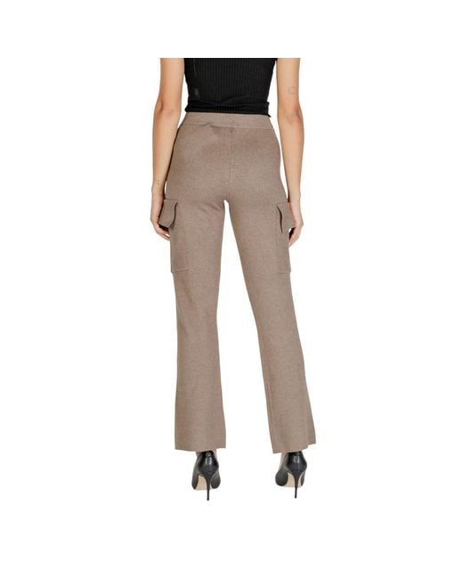 VILA CLOTHES Brown Beige Viscose Cargo Pants