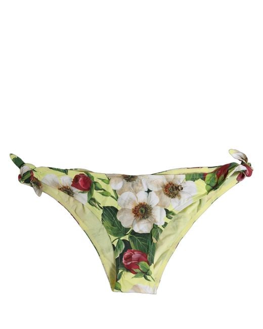 Dolce & Gabbana Green Yellow Floral Print Nylon Beachwear Bikini Bottom