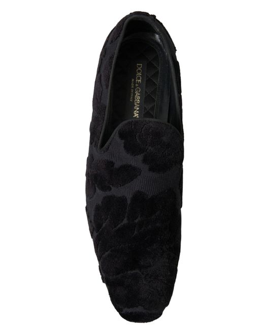 Dolce & Gabbana Black Brocade Loafers Formal Shoes for men