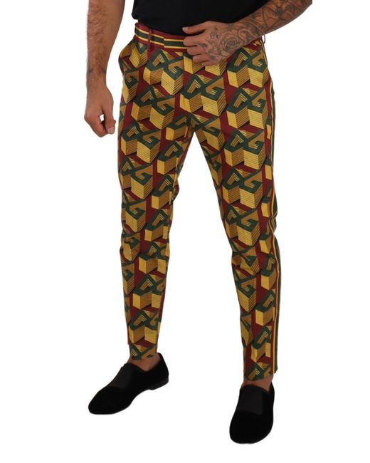 Dolce & Gabbana Black Multicolor Logo Mania Cotton Tapered Trouser Pants for men