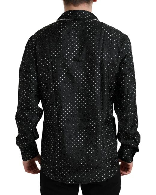 Dolce & Gabbana Black Polka Dot Silk Long Sleeve Shirt for men