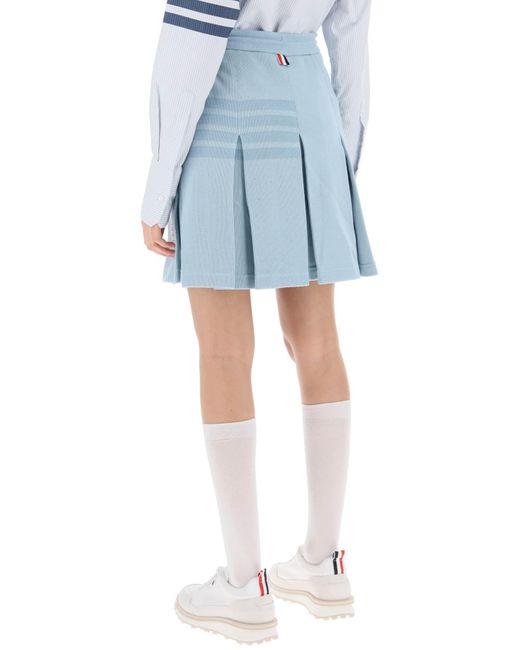 Thom Browne Blue Knitted 4-bar Pleated Skirt