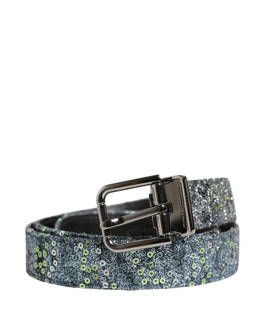 Dolce & Gabbana Multicolor Sequin Metal Buckle Belt Cotton Pe Polyester Calf for men
