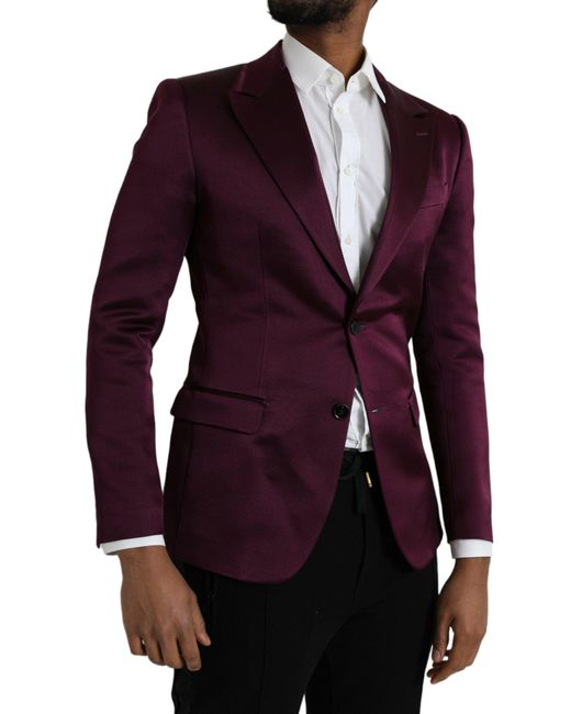 Dolce & Gabbana Purple Silk Single Breasted Coat Blazer for men