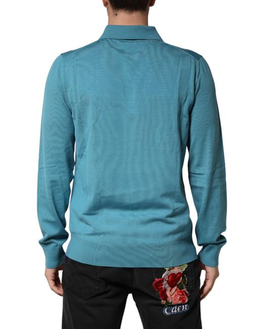 Dolce & Gabbana Blue Teal Wool Collared Polo Pullover Sweater for men
