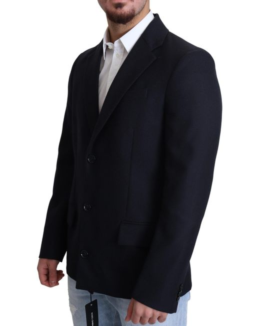 Dolce & Gabbana Blue Elegant Dark Virgin Wool Coat for men