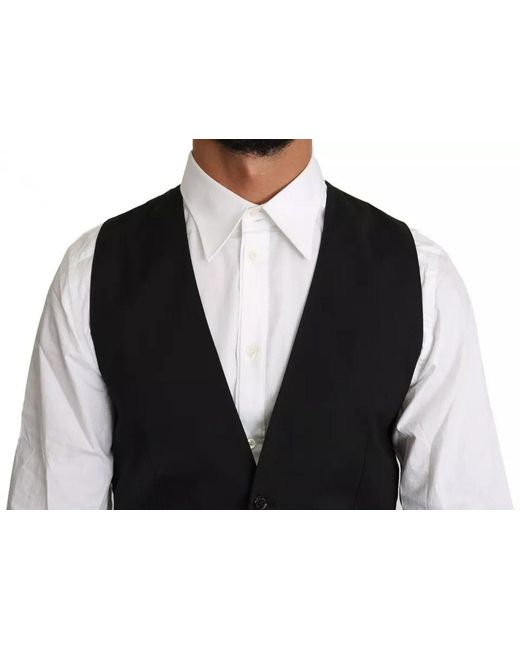 Dolce & Gabbana Black Wool Logo Waistcoat Vest for men