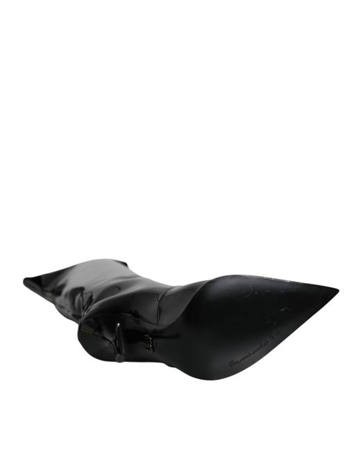 Dolce & Gabbana Black Patent Leather Knee High Boots Shoes (Pre-Owned)