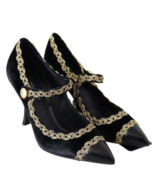 Dolce & Gabbana Black Velvet Mary Janes Pumps