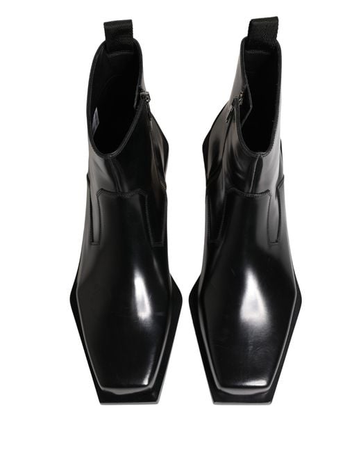 Dolce & Gabbana Black Leather Zip Closure Ankle Boots Shoes for men