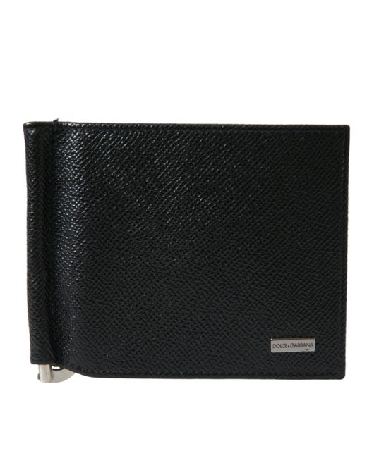 Dolce & Gabbana Black Calf Leather Bifold Logo Plaque Card Holder Wallet for men