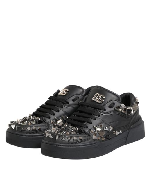 Dolce & Gabbana Black Leather Studded Low Top Sneakers Shoes for men