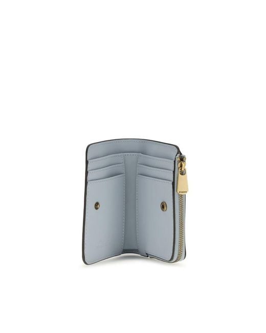 Pinko Gray Blue Calf Leather Bos Taurus Wallet