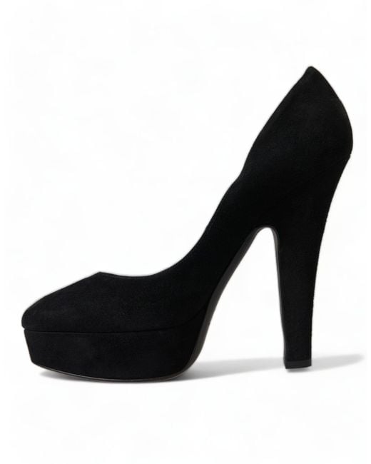 Dolce & Gabbana Black Suede Leather Platform Heel Pumps Shoes