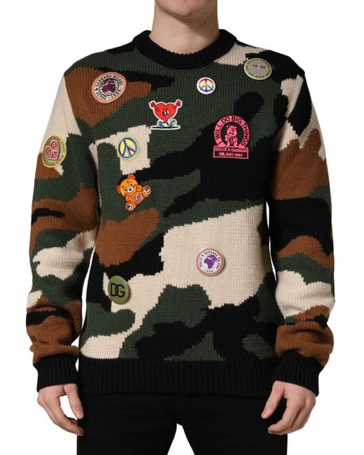 Dolce & Gabbana Black Intarsia-Knit Camouflage Pullover Sweater Clothing for men